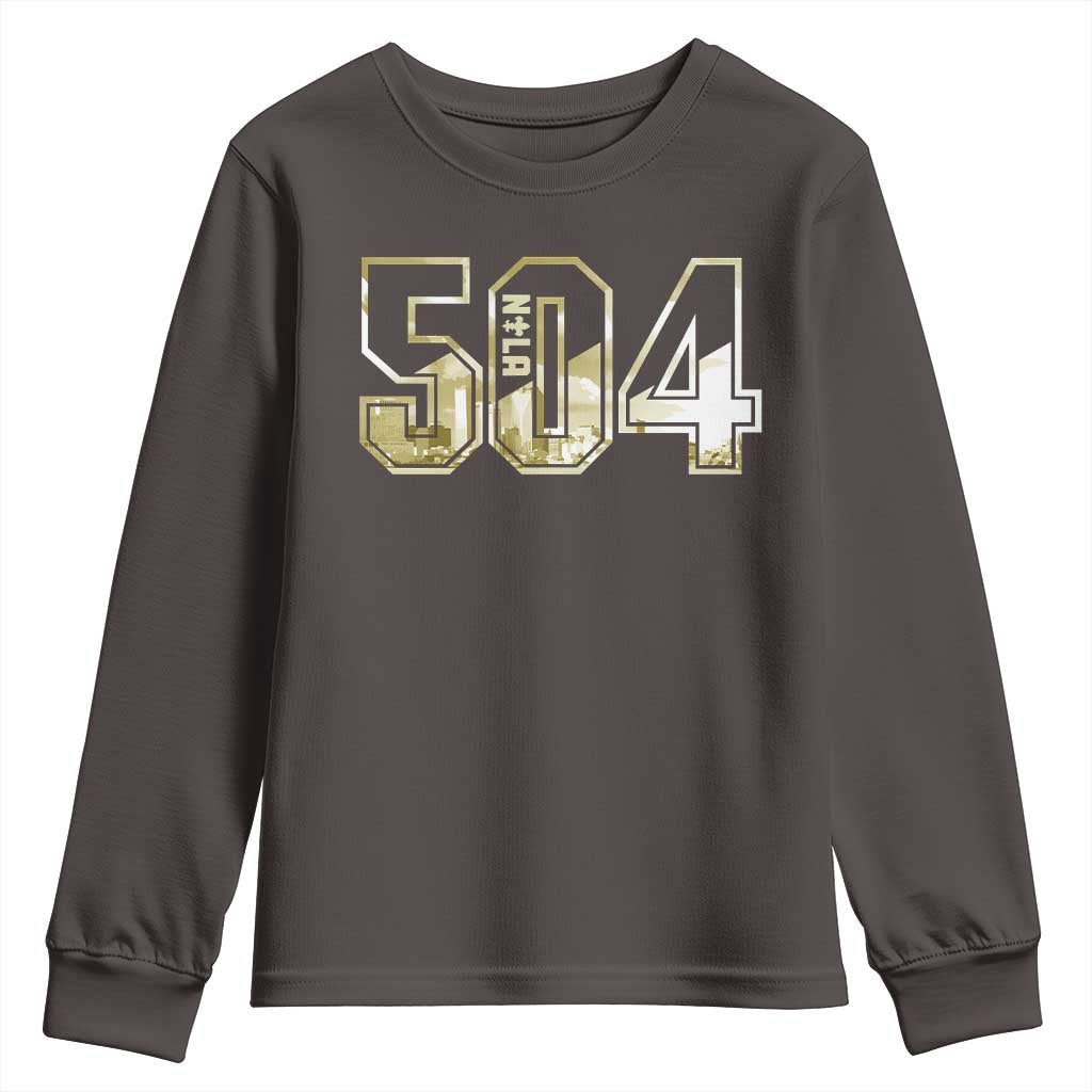 504 NOLA New Orleans Louisiana Youth Sweatshirt TS09 Dark Chocolate Print Your Wear