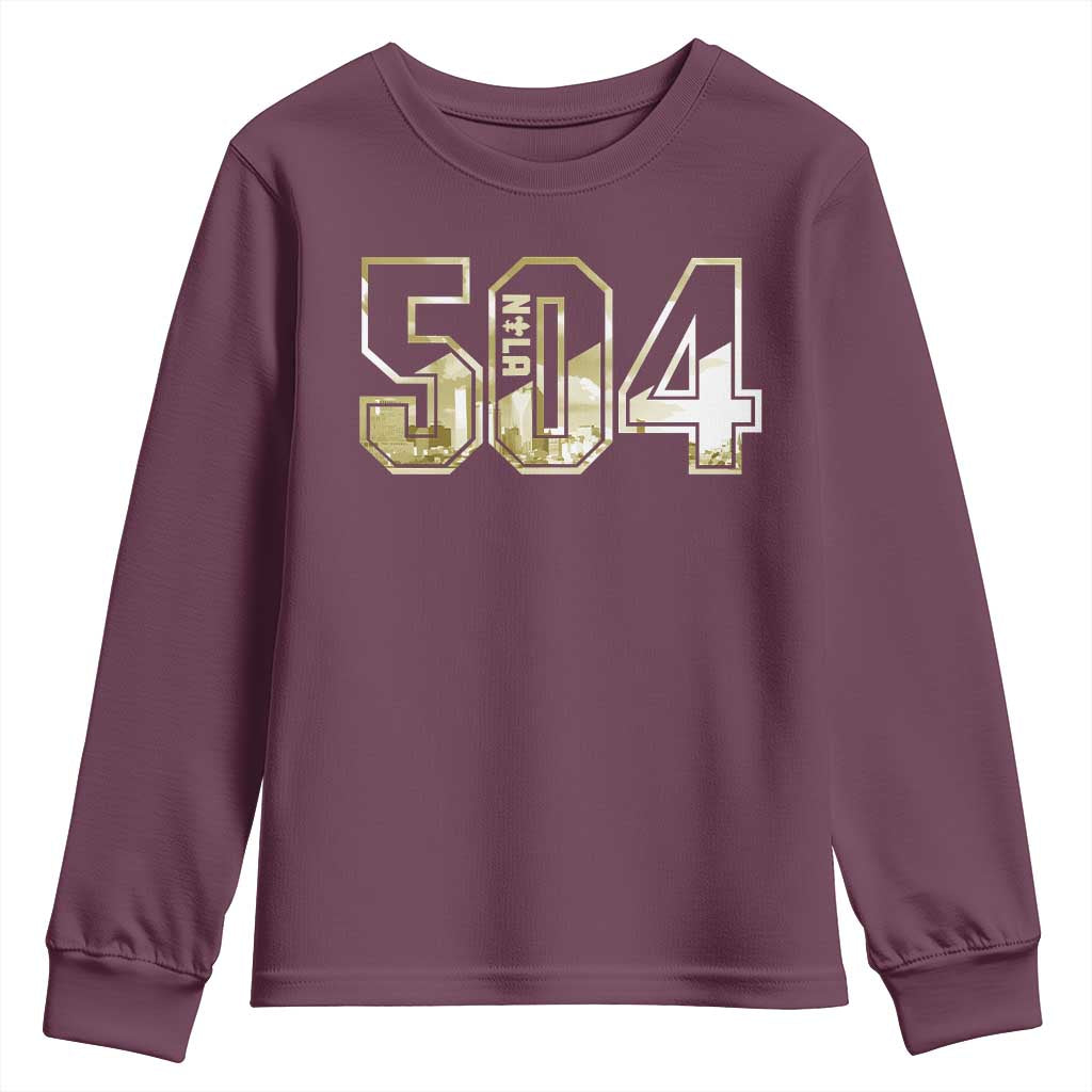 504 NOLA New Orleans Louisiana Youth Sweatshirt TS09 Maroon Print Your Wear