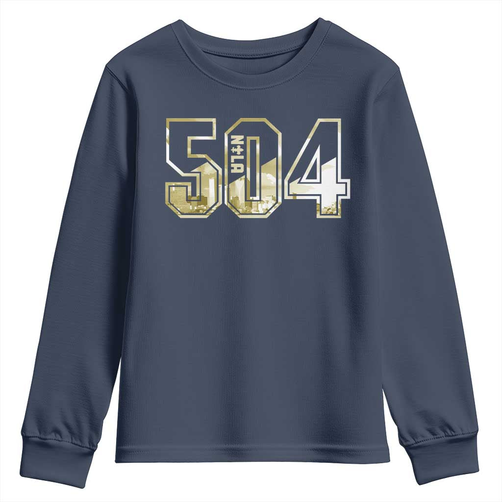 504 NOLA New Orleans Louisiana Youth Sweatshirt TS09 Navy Print Your Wear