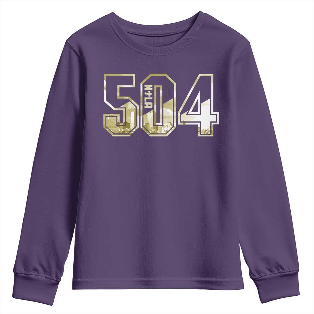 504 NOLA New Orleans Louisiana Youth Sweatshirt TS09 Purple Print Your Wear