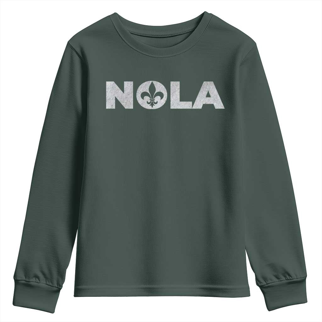 NOLA New Orleans Louisiana Youth Sweatshirt TS09 Dark Forest Green Print Your Wear