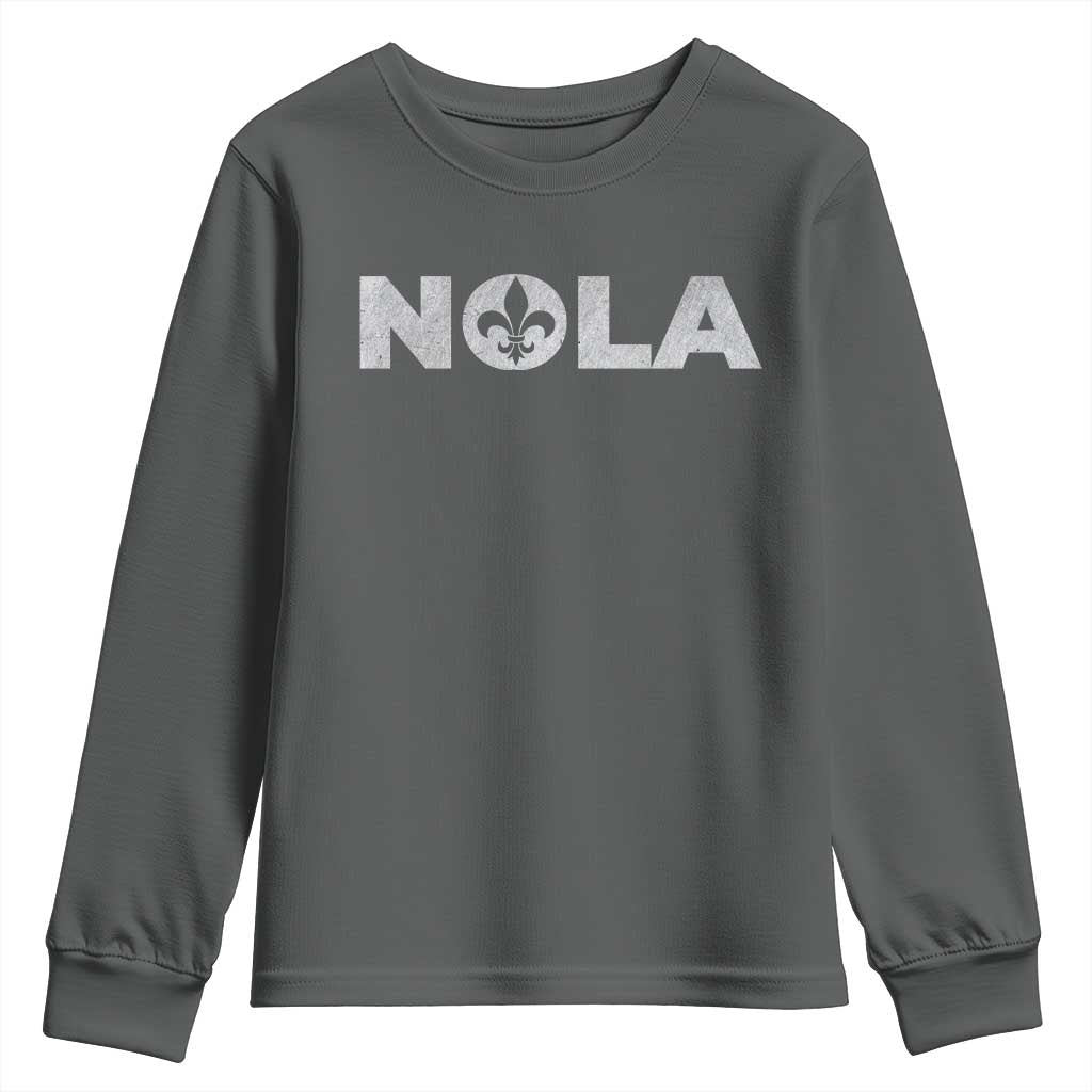 NOLA New Orleans Louisiana Youth Sweatshirt TS09 Dark Heather Print Your Wear
