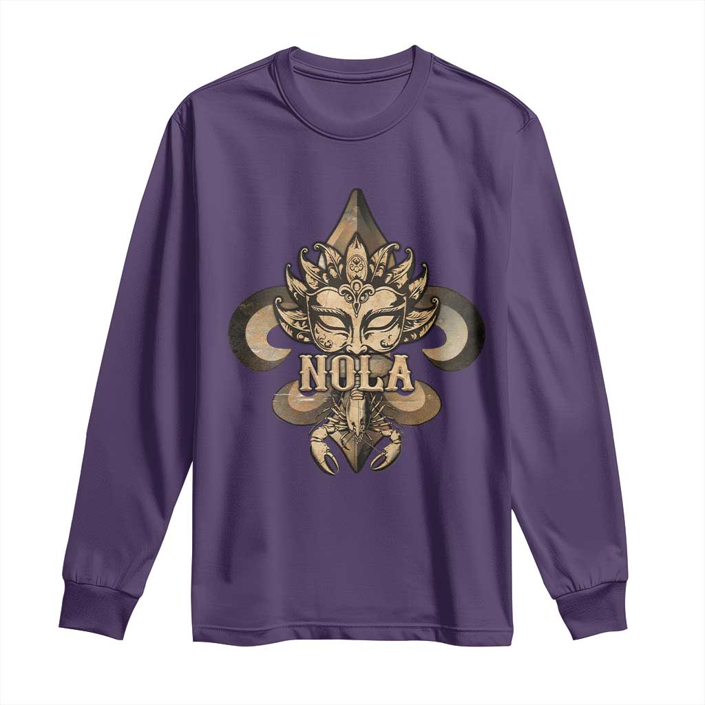 NOLA New Orleans Louisiana Long Sleeve Shirt Mardi Gras Mask Fleur De Lis TS09 Purple Print Your Wear