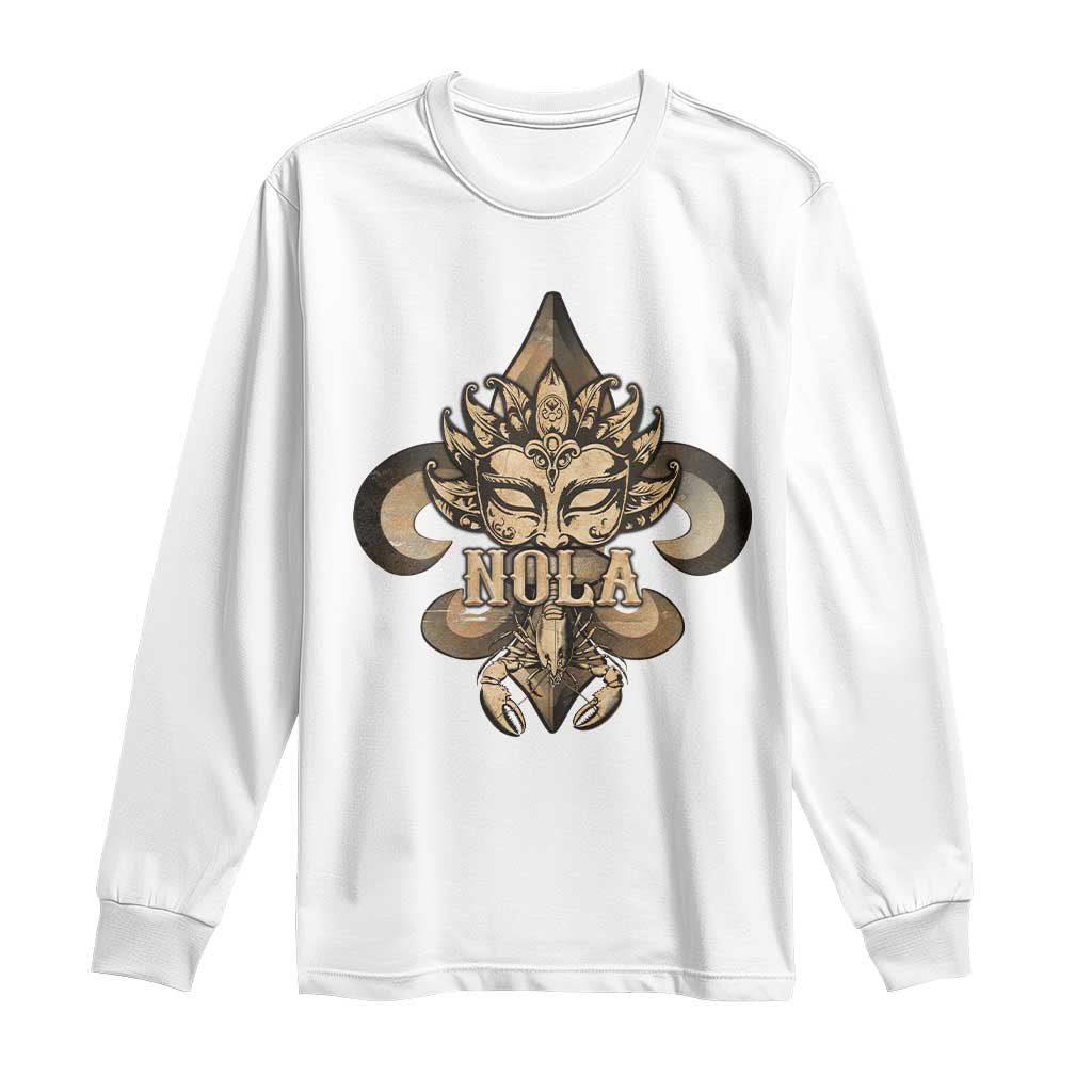 NOLA New Orleans Louisiana Long Sleeve Shirt Mardi Gras Mask Fleur De Lis TS09 White Print Your Wear