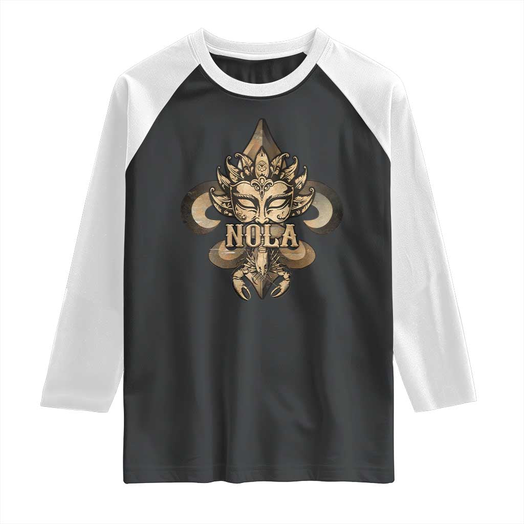 NOLA New Orleans Louisiana Raglan Shirt Mardi Gras Mask Fleur De Lis TS09 Black White Print Your Wear