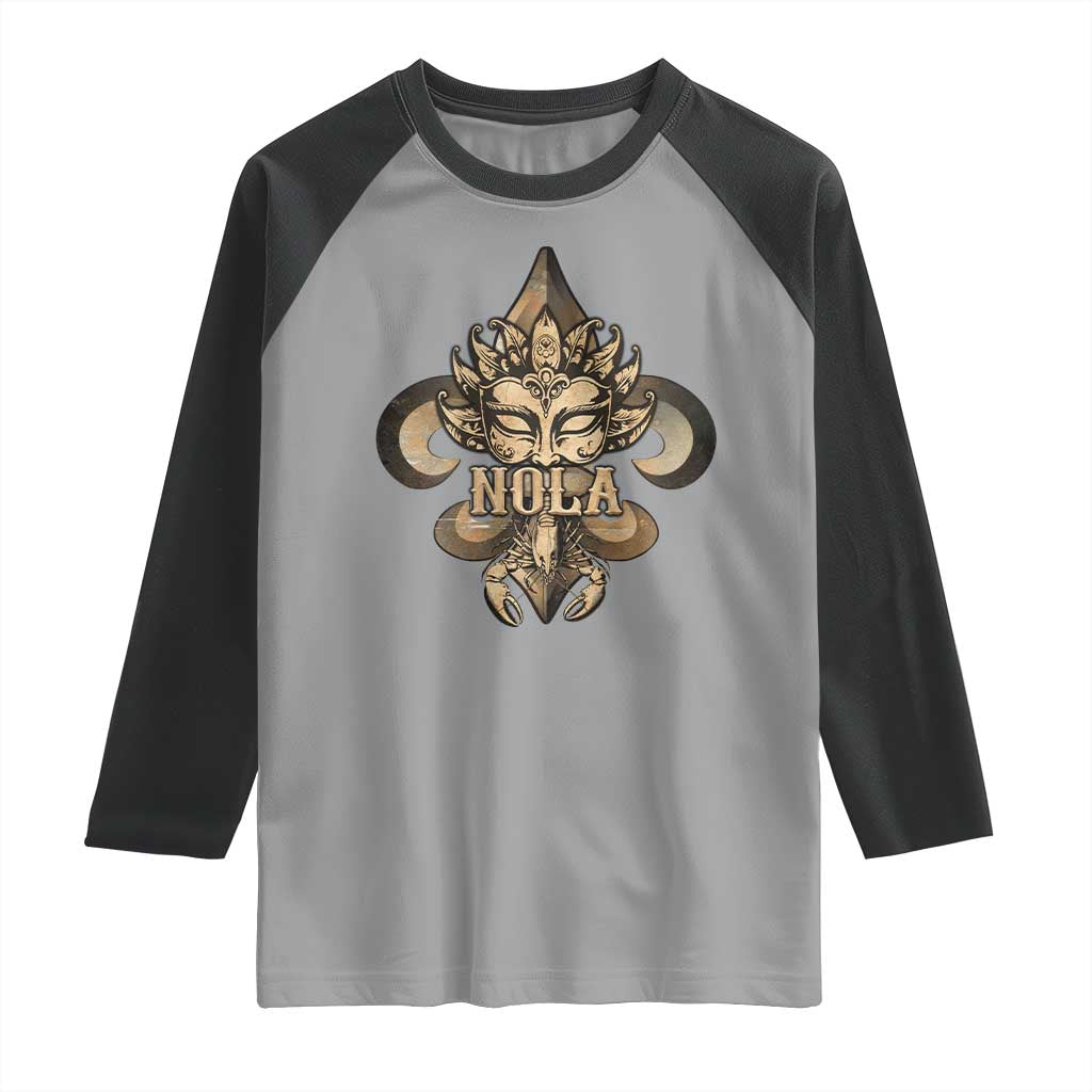 NOLA New Orleans Louisiana Raglan Shirt Mardi Gras Mask Fleur De Lis TS09 Sport Gray Black Print Your Wear