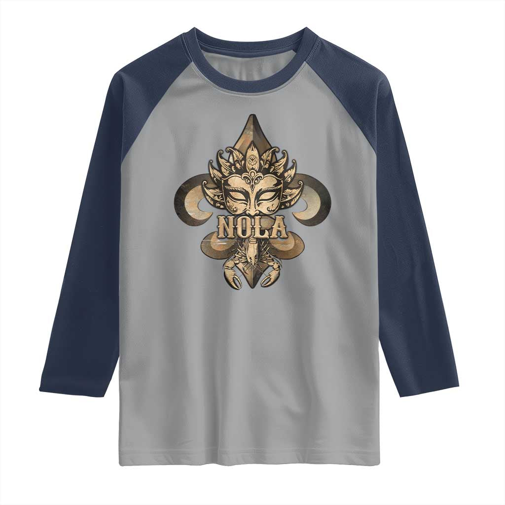 NOLA New Orleans Louisiana Raglan Shirt Mardi Gras Mask Fleur De Lis TS09 Sport Gray Navy Print Your Wear