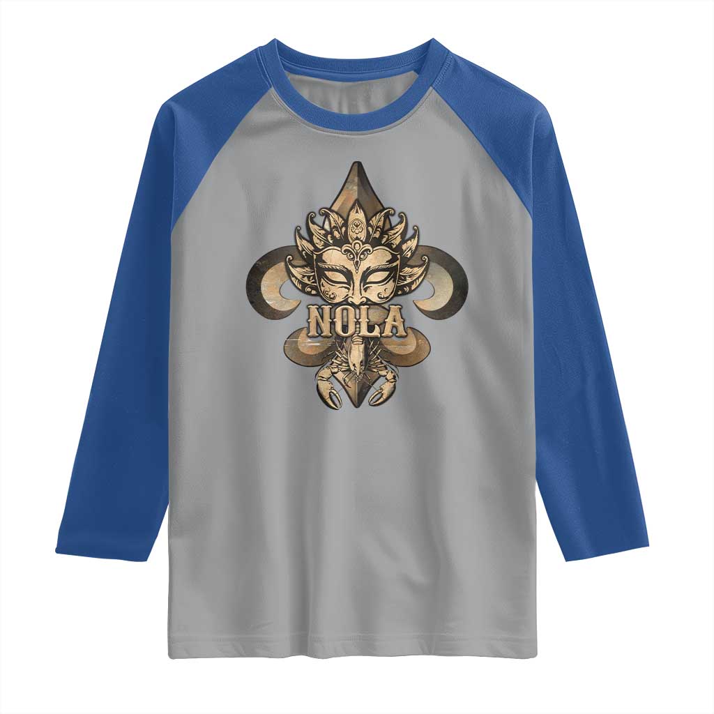 NOLA New Orleans Louisiana Raglan Shirt Mardi Gras Mask Fleur De Lis TS09 Sport Gray Royal Print Your Wear