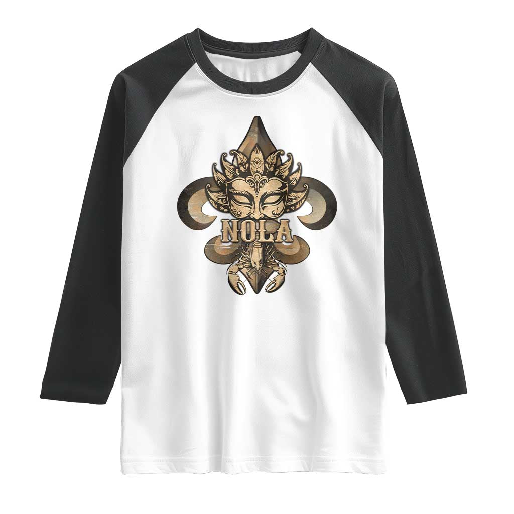 NOLA New Orleans Louisiana Raglan Shirt Mardi Gras Mask Fleur De Lis TS09 White Black Print Your Wear