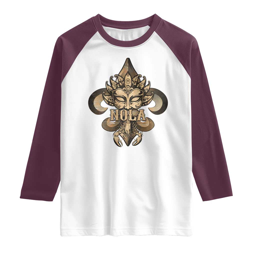 NOLA New Orleans Louisiana Raglan Shirt Mardi Gras Mask Fleur De Lis TS09 White Maroon Print Your Wear