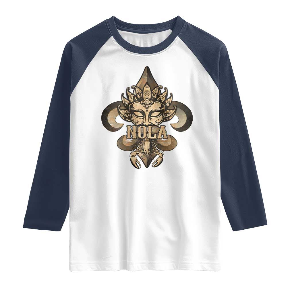 NOLA New Orleans Louisiana Raglan Shirt Mardi Gras Mask Fleur De Lis TS09 White Navy Print Your Wear