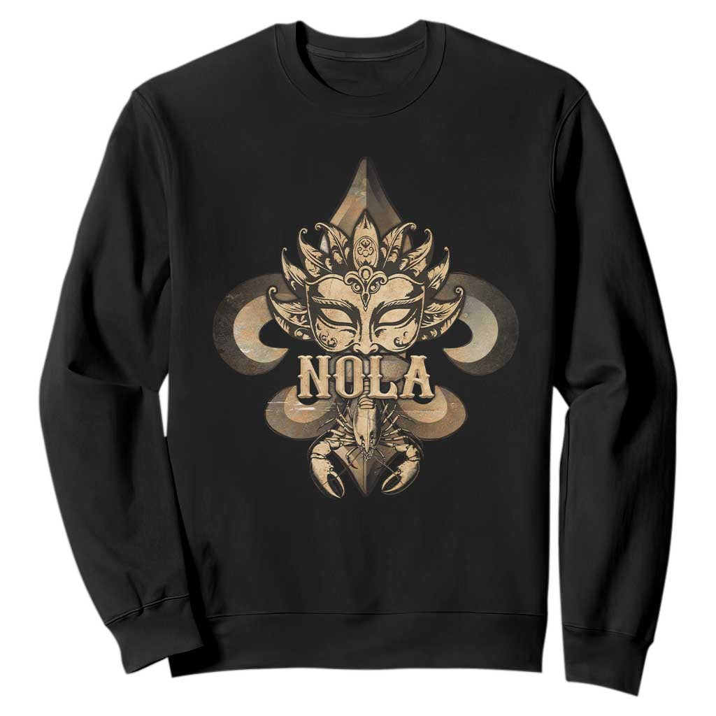 NOLA New Orleans Louisiana Sweatshirt Mardi Gras Mask Fleur De Lis TS09 Black Print Your Wear