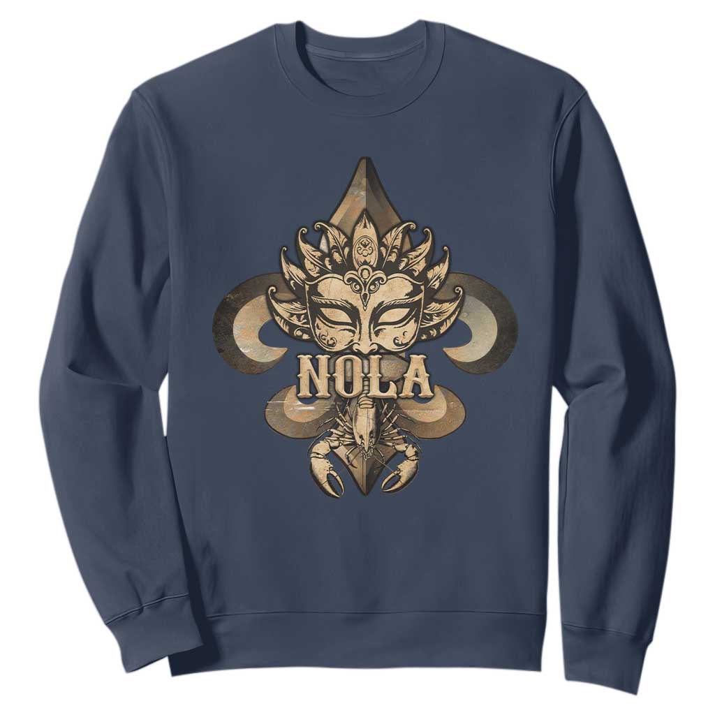 NOLA New Orleans Louisiana Sweatshirt Mardi Gras Mask Fleur De Lis TS09 Navy Print Your Wear
