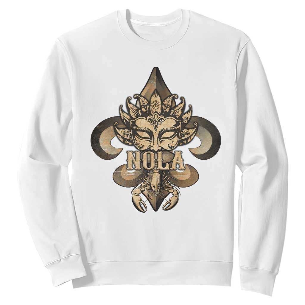 NOLA New Orleans Louisiana Sweatshirt Mardi Gras Mask Fleur De Lis TS09 White Print Your Wear
