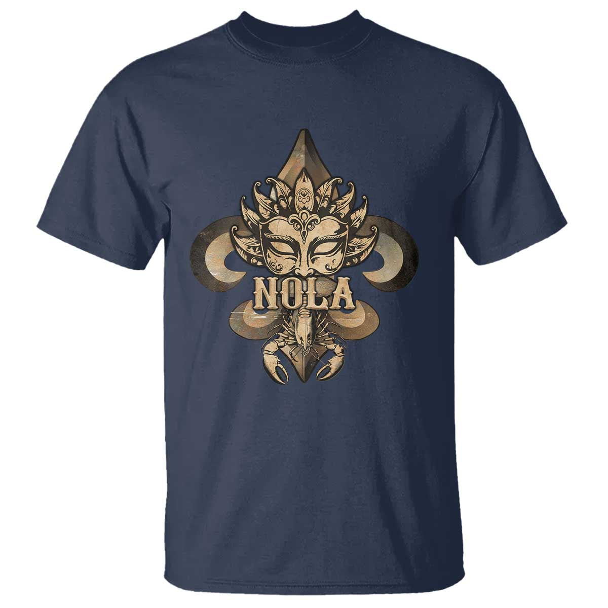 NOLA New Orleans Louisiana T Shirt Mardi Gras Mask Fleur De Lis TS09 Navy Print Your Wear