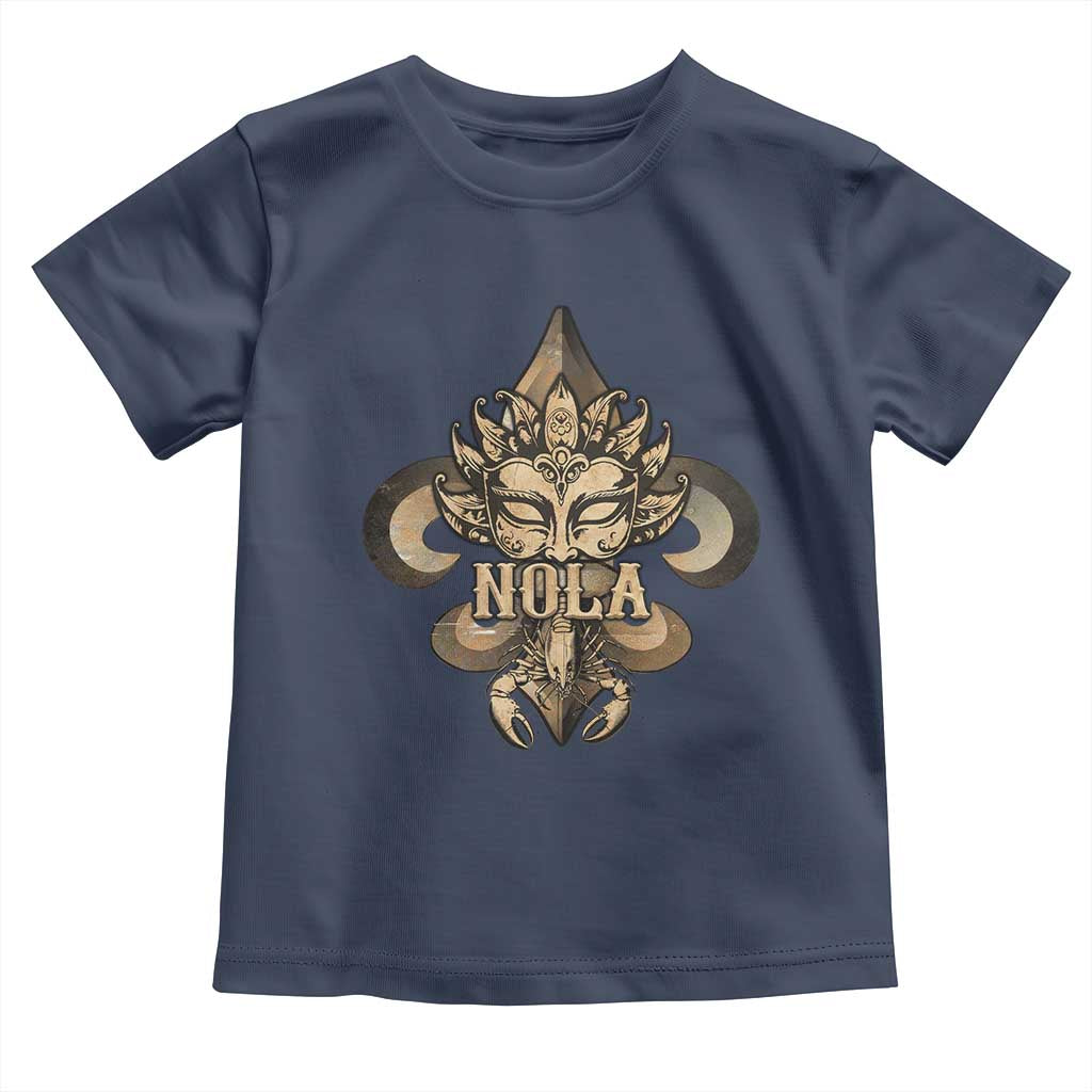 NOLA New Orleans Louisiana Toddler T Shirt Mardi Gras Mask Fleur De Lis TS09 Navy Print Your Wear