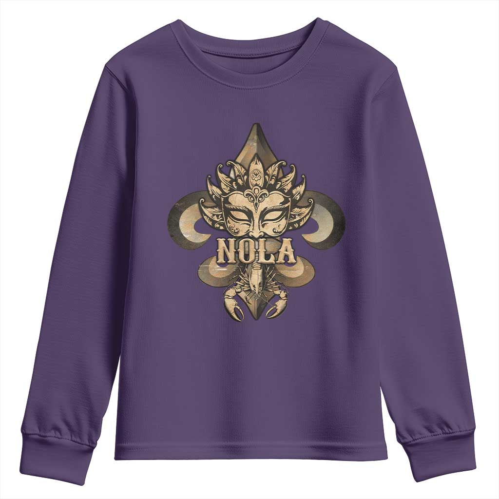 NOLA New Orleans Louisiana Youth Sweatshirt Mardi Gras Mask Fleur De Lis TS09 Purple Print Your Wear