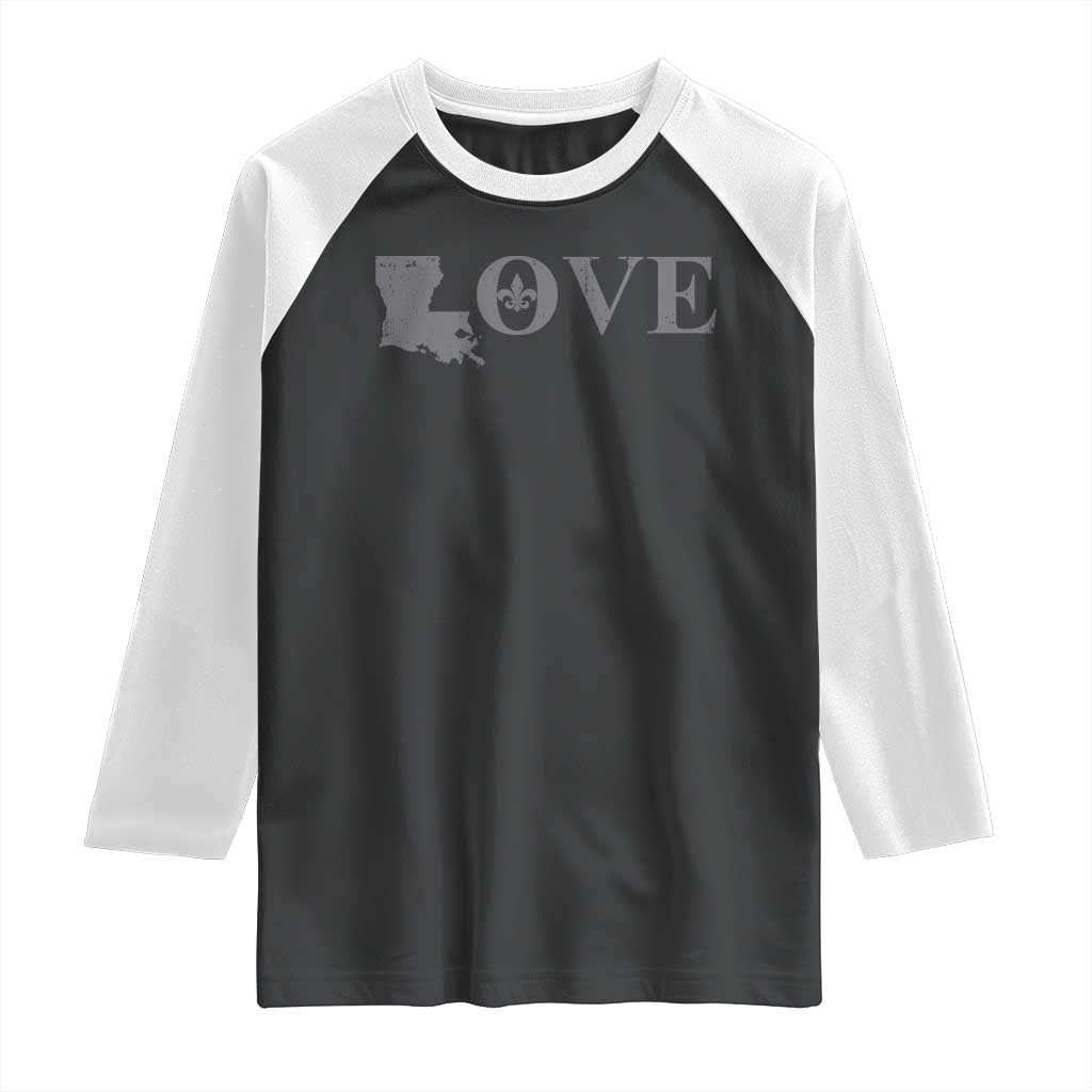 LOVE Louisiana Raglan Shirt Fleur De Lis LA Map TS09 Black White Print Your Wear