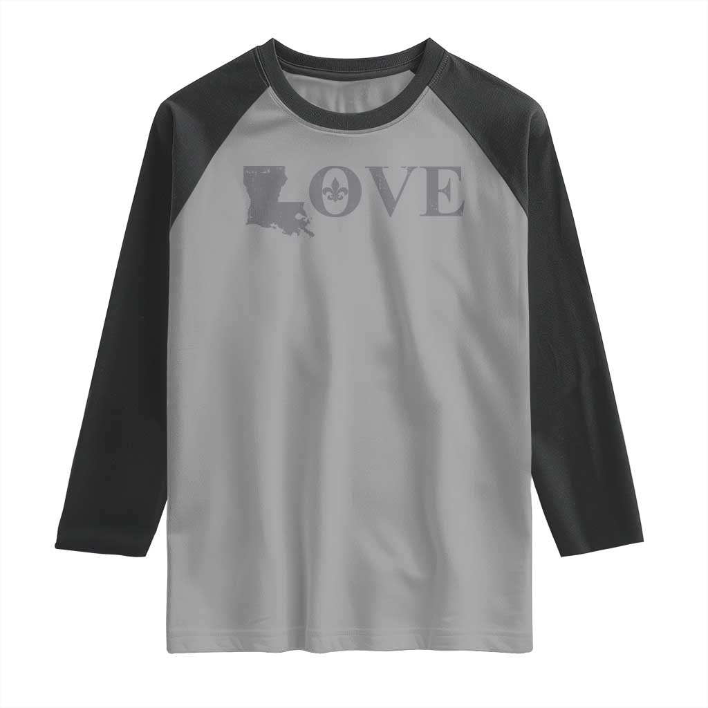 LOVE Louisiana Raglan Shirt Fleur De Lis LA Map TS09 Sport Gray Black Print Your Wear