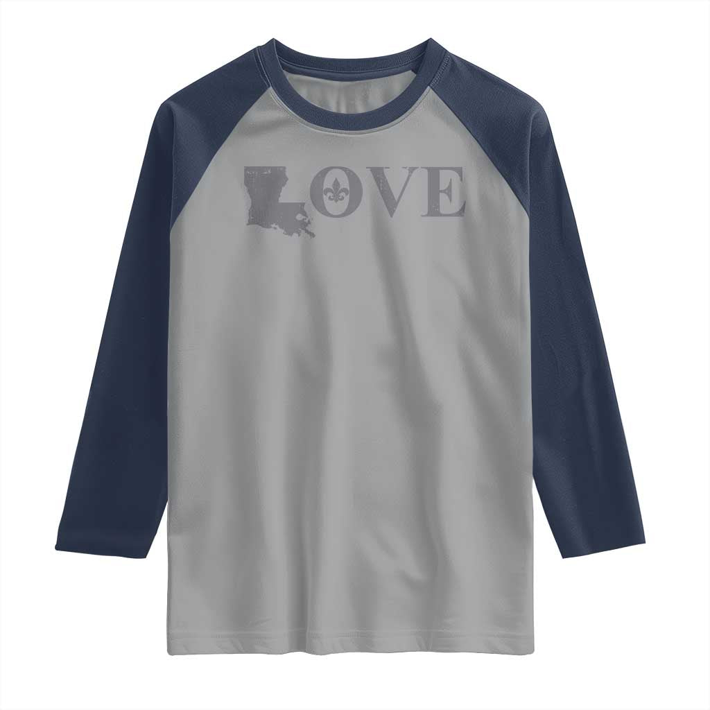 LOVE Louisiana Raglan Shirt Fleur De Lis LA Map TS09 Sport Gray Navy Print Your Wear