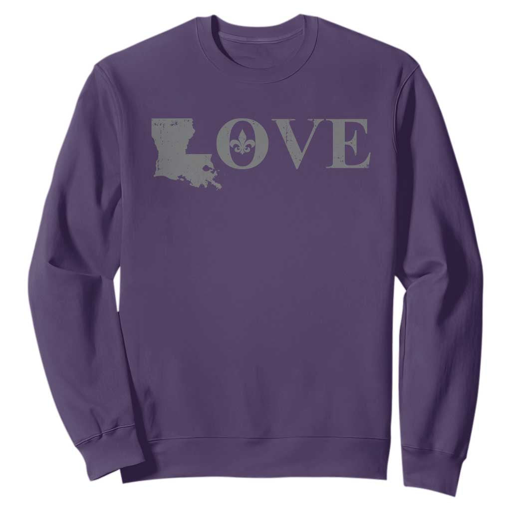 LOVE Louisiana Sweatshirt Fleur De Lis LA Map TS09 Purple Print Your Wear