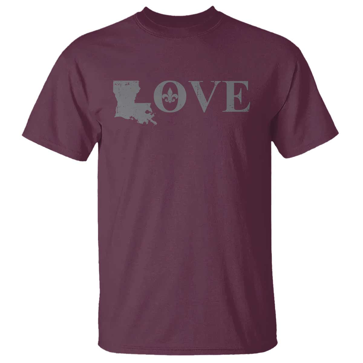 LOVE Louisiana T Shirt Fleur De Lis LA Map TS09 Maroon Print Your Wear