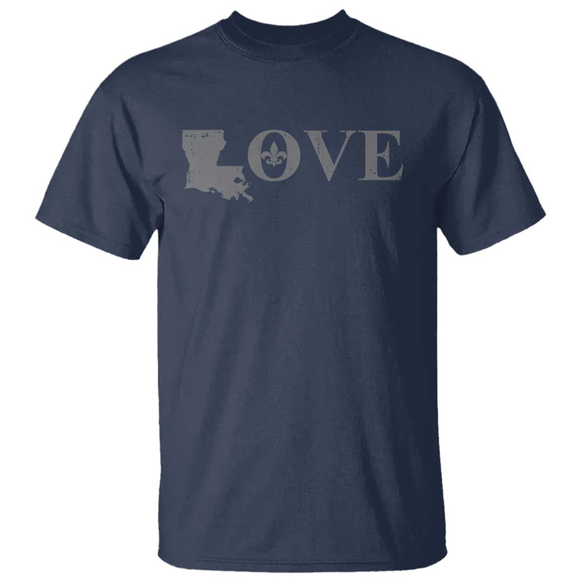LOVE Louisiana T Shirt Fleur De Lis LA Map TS09 Navy Print Your Wear