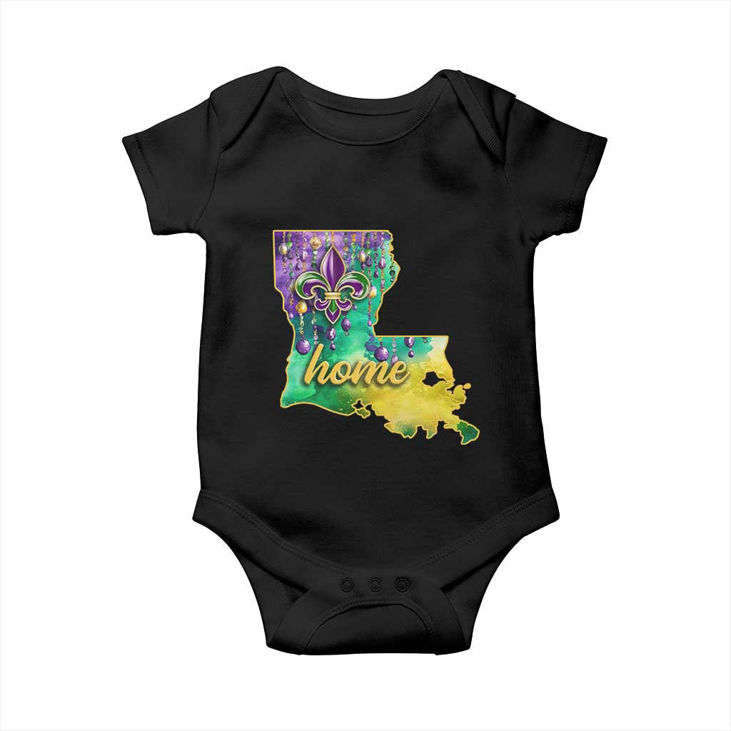 Home Louisiana Baby Onesie Mardi Gras Fleur De Lis LA Map TS09 Black Print Your Wear