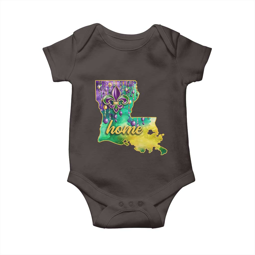 Home Louisiana Baby Onesie Mardi Gras Fleur De Lis LA Map TS09 Dark Chocolate Print Your Wear