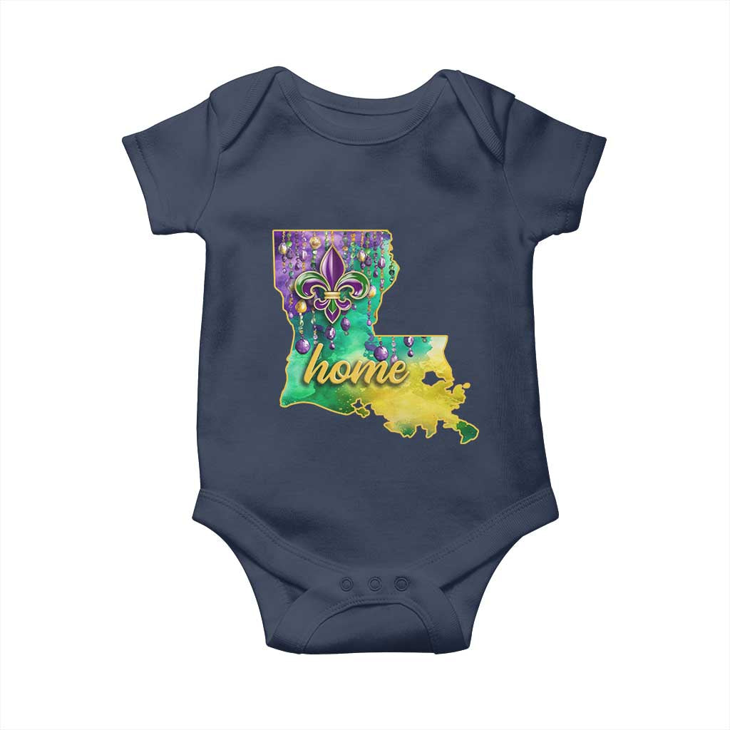 Home Louisiana Baby Onesie Mardi Gras Fleur De Lis LA Map TS09 Navy Print Your Wear