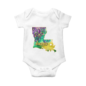 Home Louisiana Baby Onesie Mardi Gras Fleur De Lis LA Map TS09 White Print Your Wear
