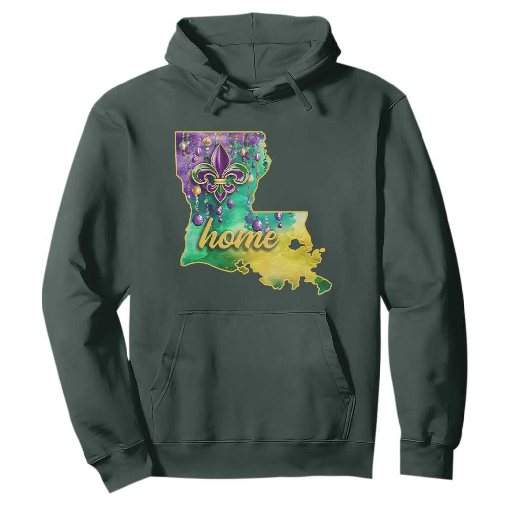 Home Louisiana Hoodie Mardi Gras Fleur De Lis LA Map TS09 Dark Forest Green Print Your Wear