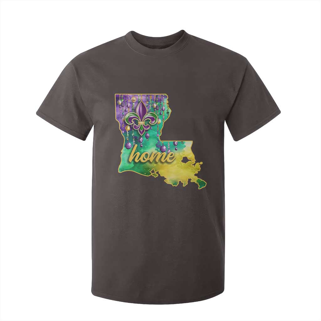 Home Louisiana T Shirt For Kid Mardi Gras Fleur De Lis LA Map TS09 Dark Chocolate Print Your Wear