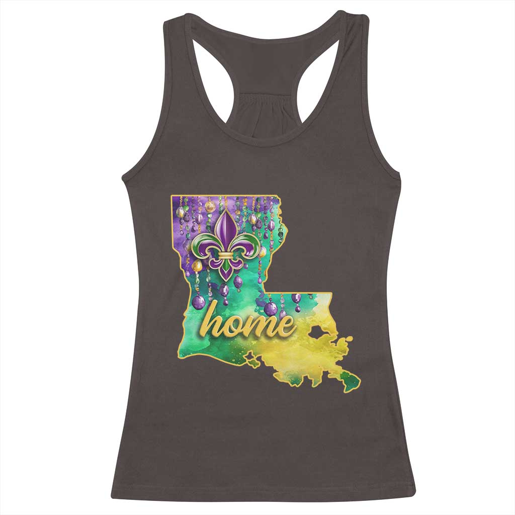 Home Louisiana Racerback Tank Top Mardi Gras Fleur De Lis LA Map TS09 Dark Chocolate Print Your Wear