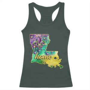 Home Louisiana Racerback Tank Top Mardi Gras Fleur De Lis LA Map TS09 Dark Forest Green Print Your Wear