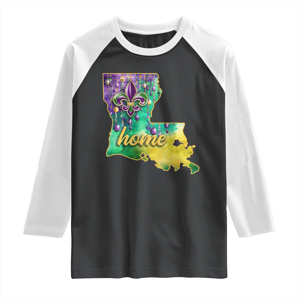 Home Louisiana Raglan Shirt Mardi Gras Fleur De Lis LA Map TS09 Black White Print Your Wear