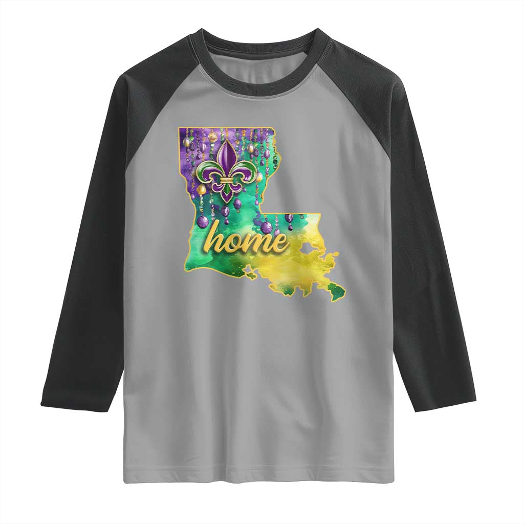 Home Louisiana Raglan Shirt Mardi Gras Fleur De Lis LA Map TS09 Sport Gray Black Print Your Wear