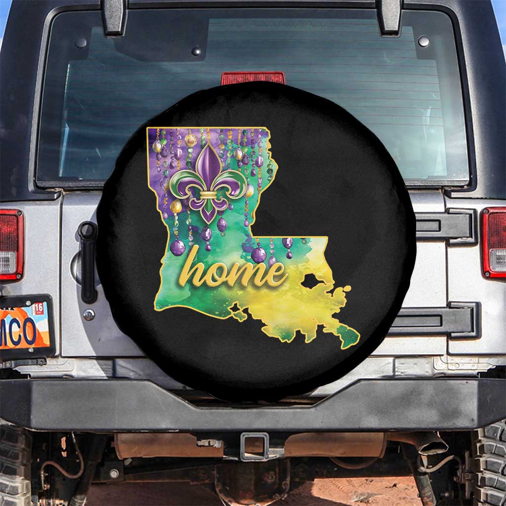 Home Louisiana Spare Tire Cover Mardi Gras Fleur De Lis LA Map TS09 No hole Black Print Your Wear
