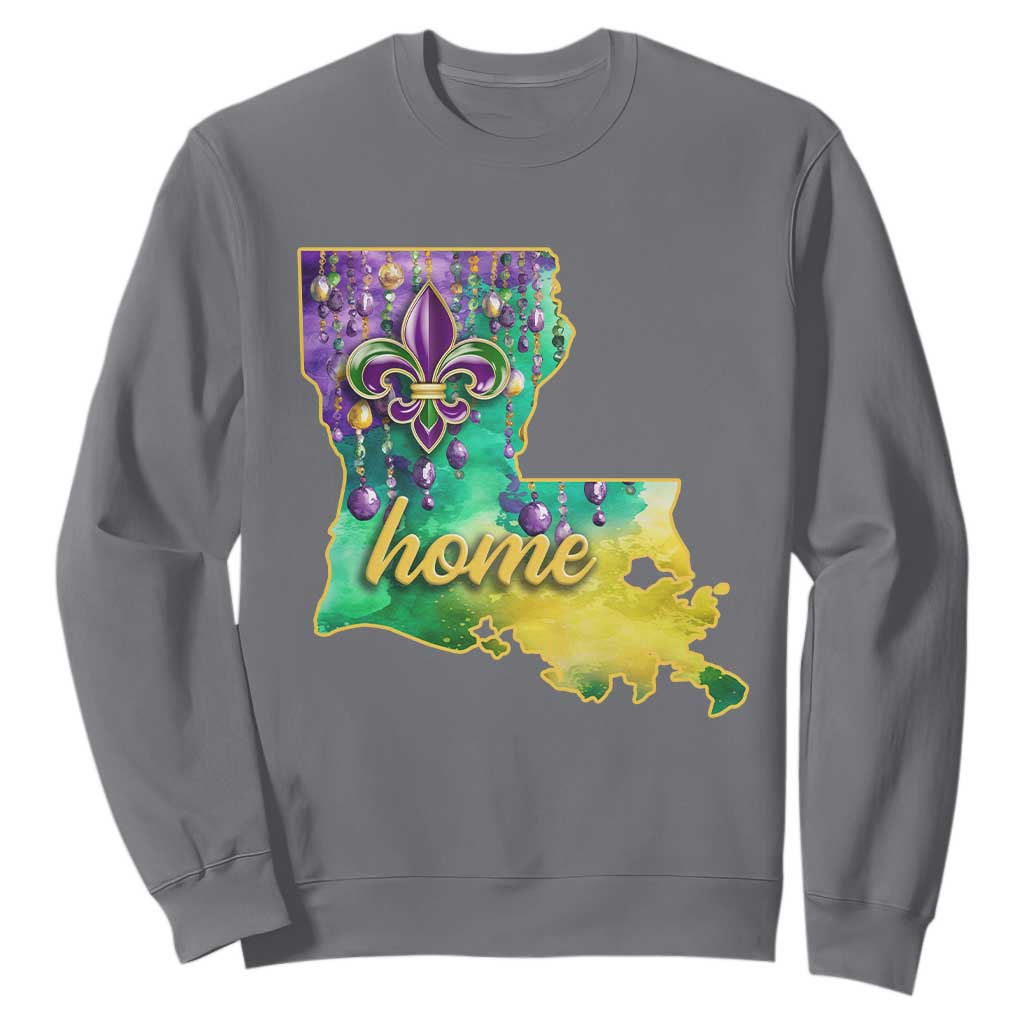 Home Louisiana Sweatshirt Mardi Gras Fleur De Lis LA Map TS09 Charcoal Print Your Wear