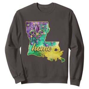 Home Louisiana Sweatshirt Mardi Gras Fleur De Lis LA Map TS09 Dark Chocolate Print Your Wear