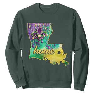 Home Louisiana Sweatshirt Mardi Gras Fleur De Lis LA Map TS09 Dark Forest Green Print Your Wear