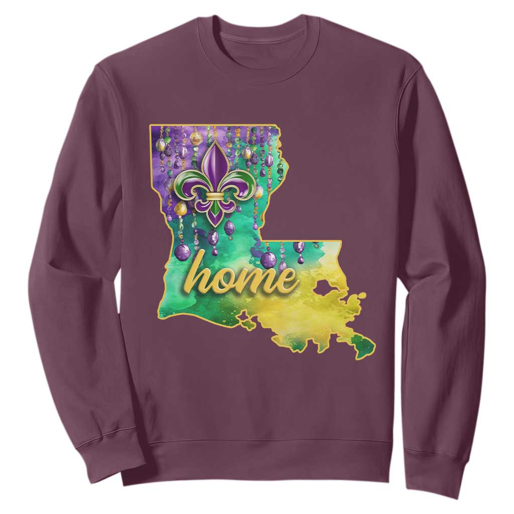 Home Louisiana Sweatshirt Mardi Gras Fleur De Lis LA Map TS09 Maroon Print Your Wear