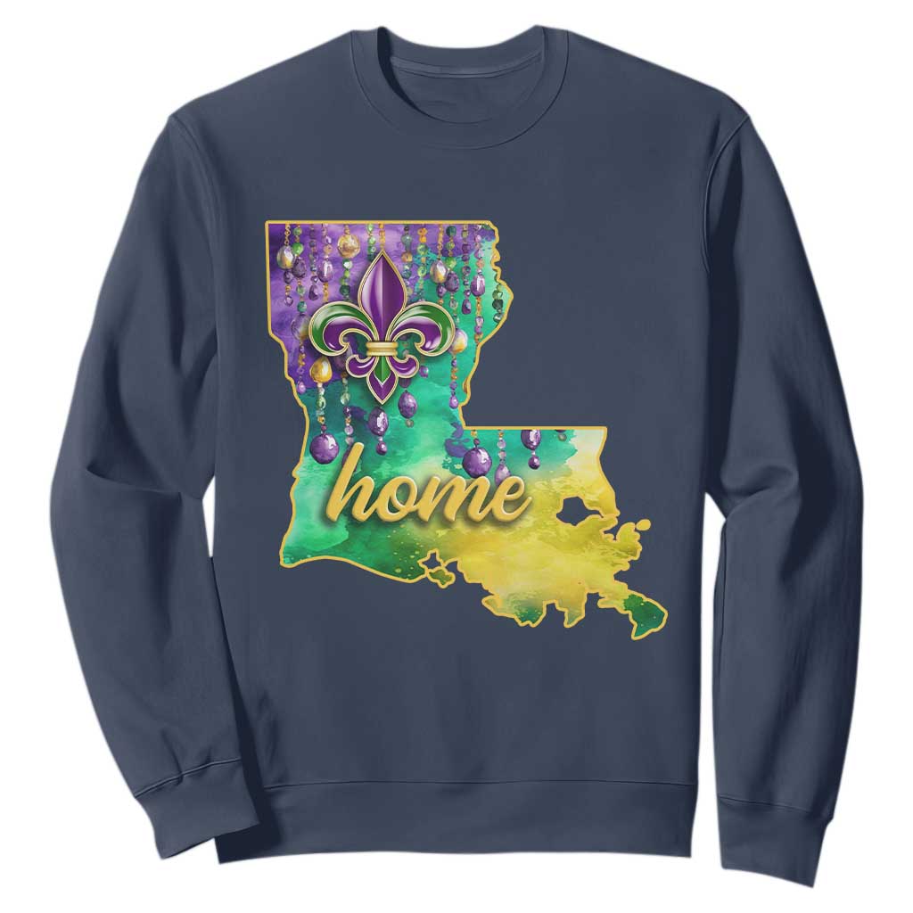 Home Louisiana Sweatshirt Mardi Gras Fleur De Lis LA Map TS09 Navy Print Your Wear