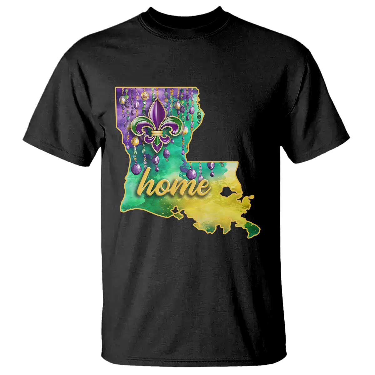 Home Louisiana T Shirt Mardi Gras Fleur De Lis LA Map TS09 Black Print Your Wear