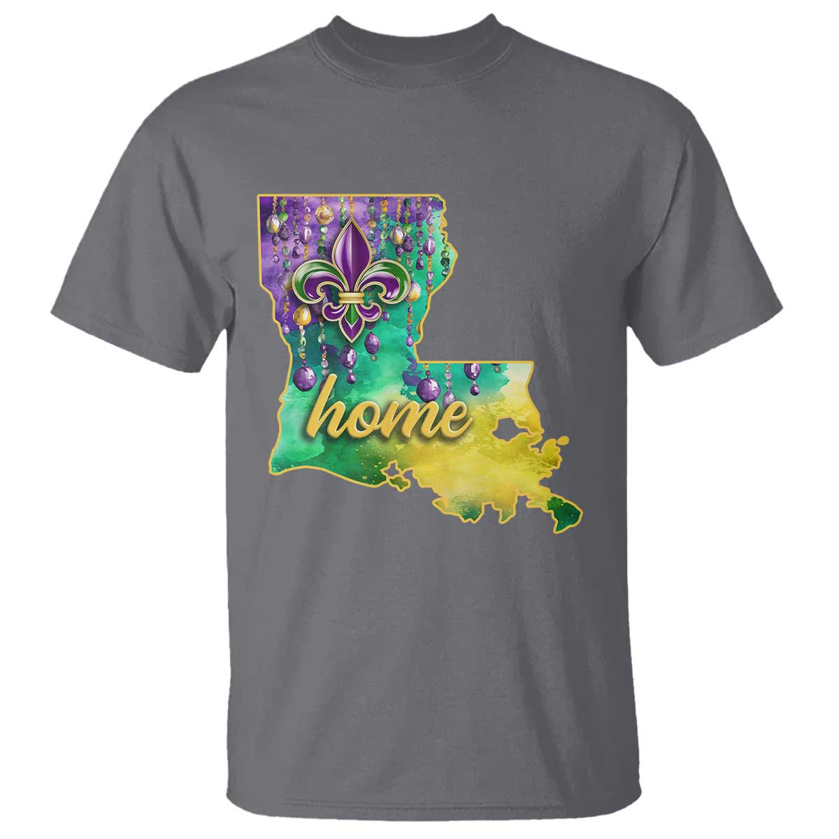 Home Louisiana T Shirt Mardi Gras Fleur De Lis LA Map TS09 Charcoal Print Your Wear