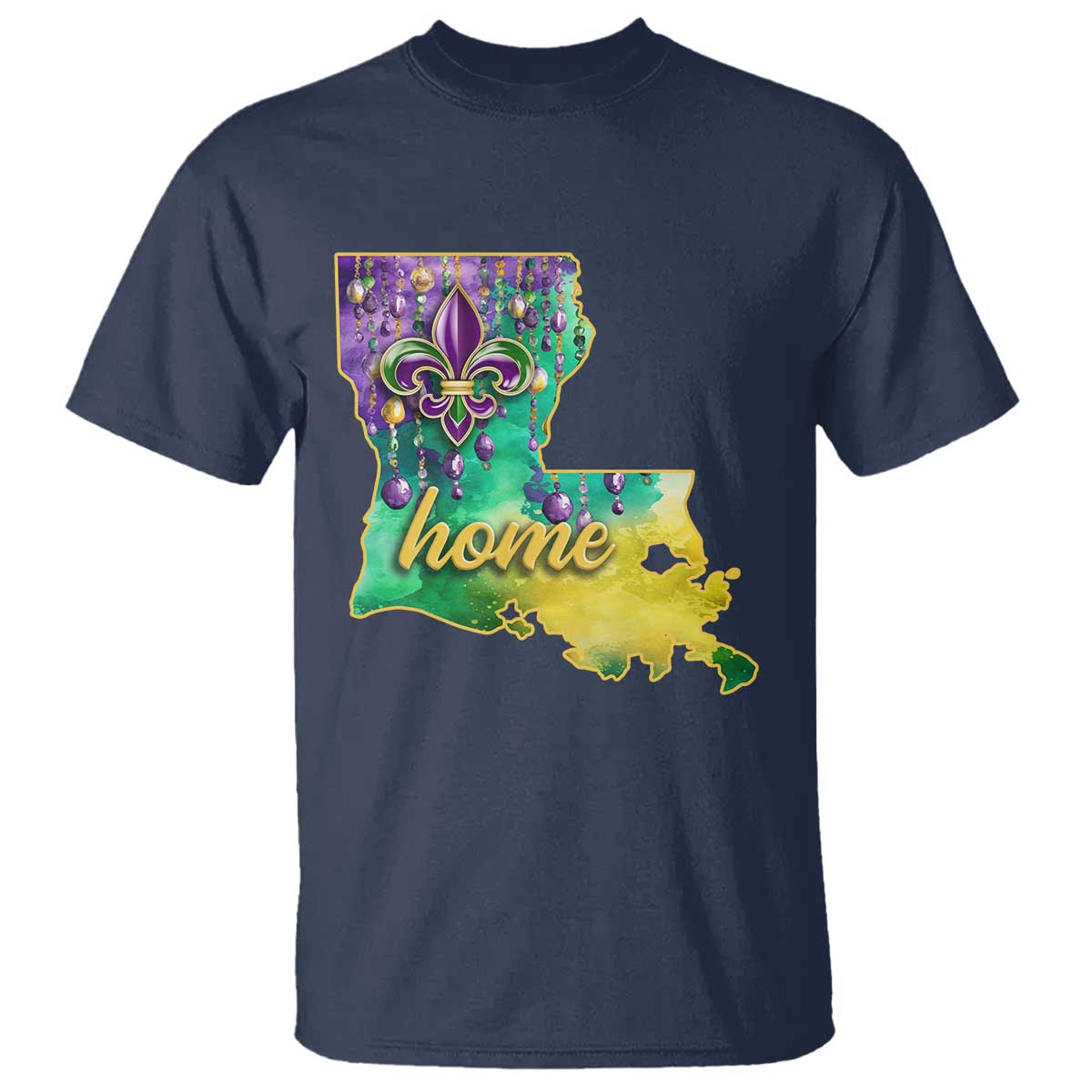 Home Louisiana T Shirt Mardi Gras Fleur De Lis LA Map TS09 Navy Print Your Wear