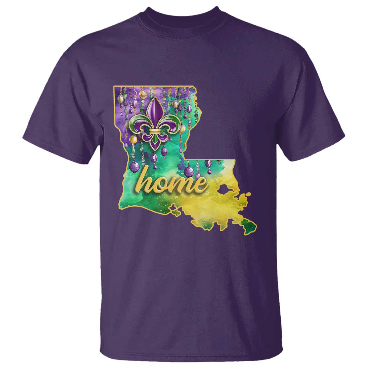 Home Louisiana T Shirt Mardi Gras Fleur De Lis LA Map TS09 Purple Print Your Wear