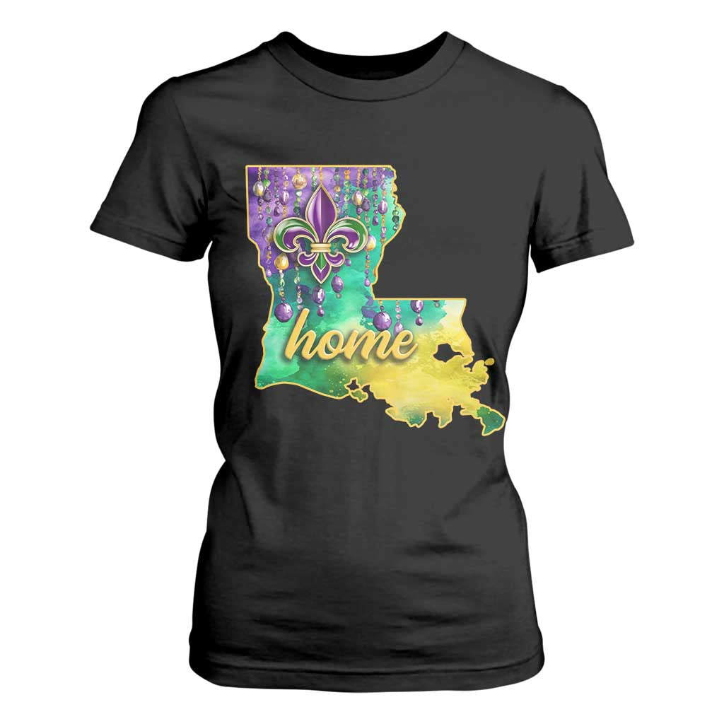 Home Louisiana T Shirt For Women Mardi Gras Fleur De Lis LA Map TS09 Black Print Your Wear