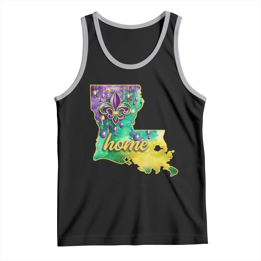 Home Louisiana Tank Top Mardi Gras Fleur De Lis LA Map TS09 Black Athletic Heather Print Your Wear