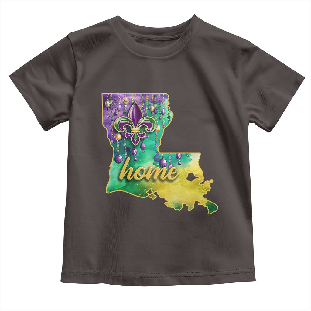 Home Louisiana Toddler T Shirt Mardi Gras Fleur De Lis LA Map TS09 Dark Chocolate Print Your Wear